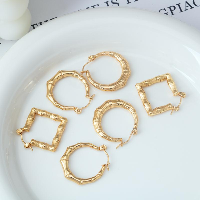 Product Introduction of Stainless steel cross-border fashion temperament all match personality simple geometric bamboo women's  gold earrings 3