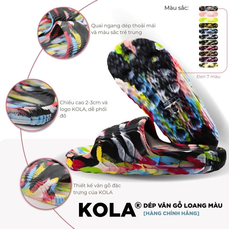 Dép Quai Ngang Vân Gỗ Nhám Đúc Nguyên Khối Nam Nữ KOLA Loang Đủ