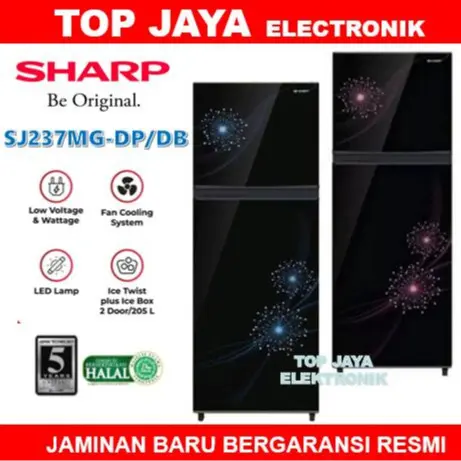 LEMARI ES SHARP 2 PINTU SJ-237MGDB/DP LOW VOLTAGE/SHARP KULKAS 2 PINTU TANPA BUNGA ES/SHARP LEMARI ES 2 PINTU TANPA BUNGA ES