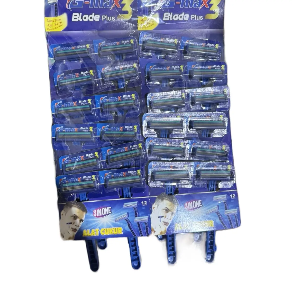 24pc Alat Cukur 3 mata Kumis jenggot manual Tajam 3 mata silet Blade Bilah baris pisau Biru cowok Pria