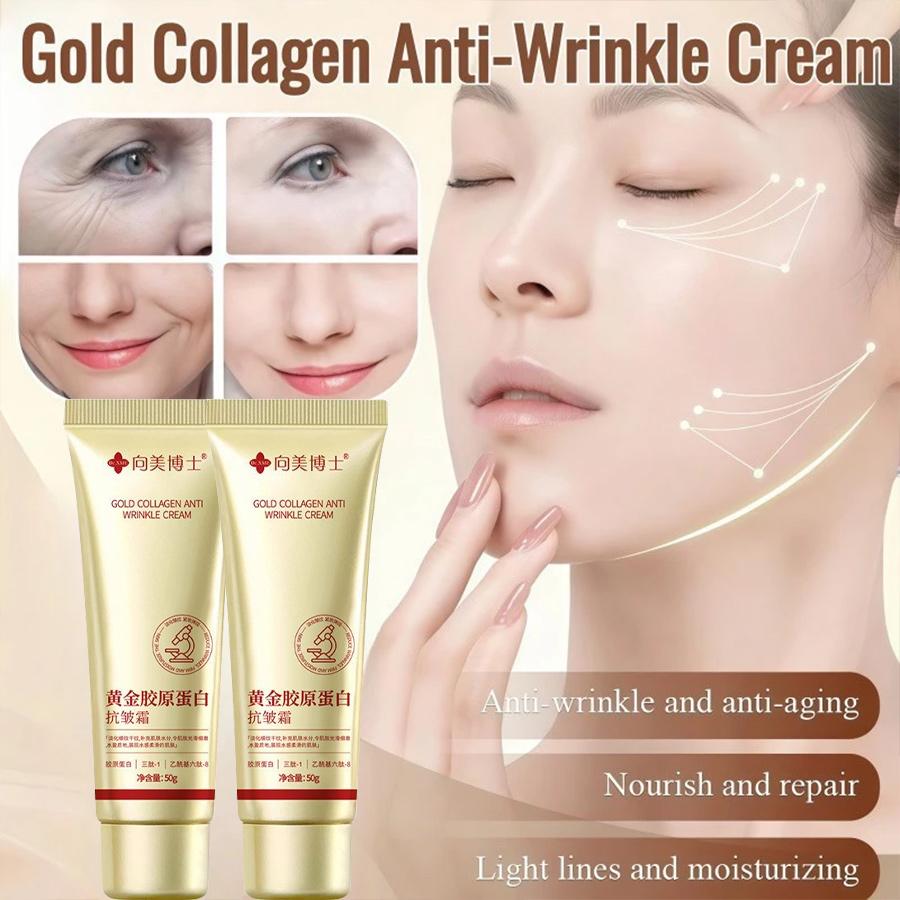 Krim Kolagen Emas 50g Krim Anti Kerut & Anti Penuaan – Melembabkan, Mengencangkan & Mencerahkan Kulit Gunakan siang dan malam untuk mengurangi garis-garis halus dan kerutan, serta melawan penuaan.