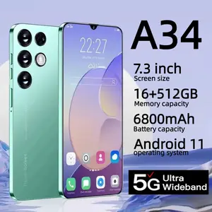 Smartphone A34 16GB+512GB 7.3-inch Large Screen 6800mAh Battery Android 5G Phone Dual SIM Game Video Call Phone