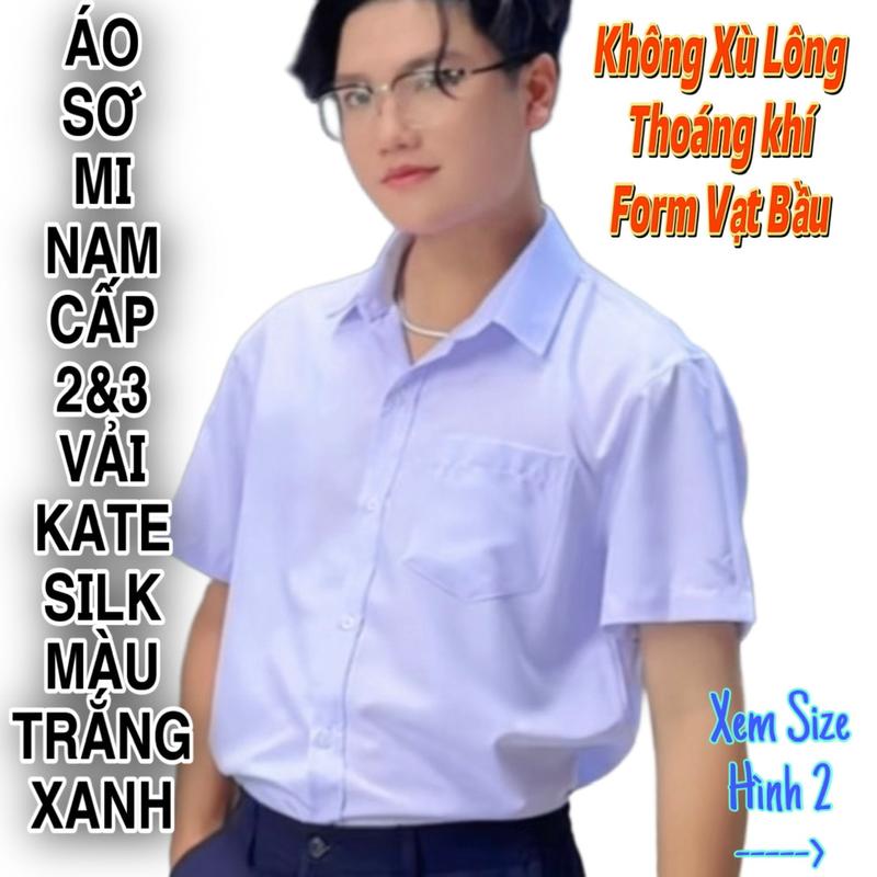 Áo Sơ Mi Nam Đẹp Cấp 2 3 Màu Trắng Xanh Tay ngắn Có bigsize vải kate silk lạc đà thoáng mát Menswear Có Cổ có túi form dài áo sơ mi nam cộc tay nam