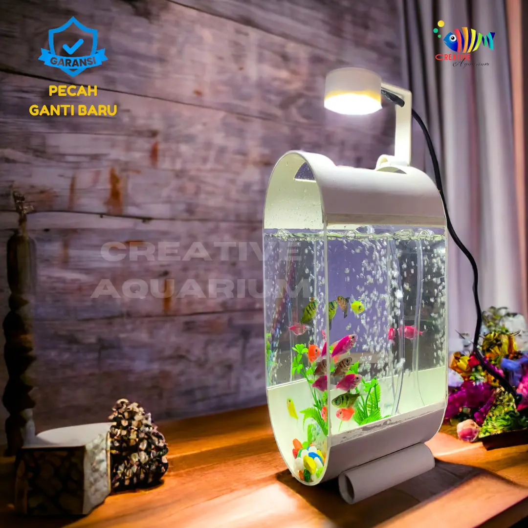 1 Set Aquarium Mini ikan cupang ikan hias Plus Pompa Aerator glembung batu bunga dan Lampu Led 5 watt(C02)