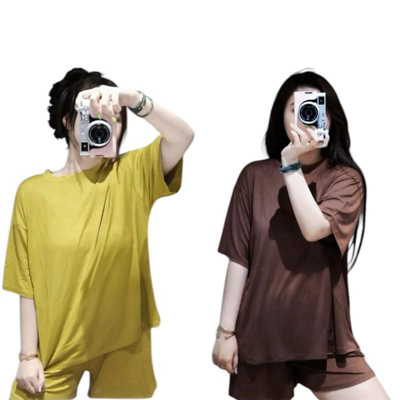 Set bộ đùi ngủ áo Cổ Tròn Thun lạnh dẻo trơn Bigsize 45-90Kg Quần Có túi (ĐÙI CỔ TRÒN) đồ ngủ coquette