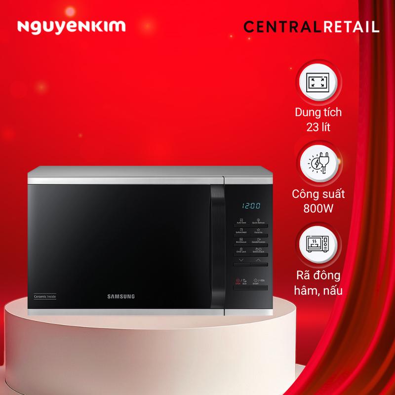 Lò vi sóng Samsung 23 lít MS23K3513AS - Công suất 800W, Rã đông và hâm nóng nhanh