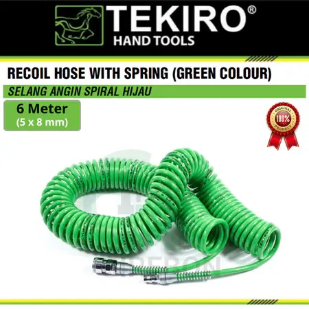 TEKIRO Selang Kompressor Hijau 6 Meter Recoil Hose Selang Spiral Angin kompressor