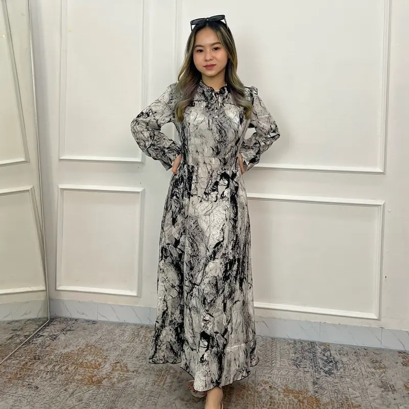 KC - ADA BIG SIZE Millia Dress - dua ukuran gaun wanita midi Motif marble Baju Casual 2