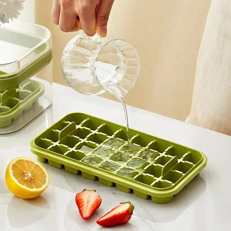 [ASJ] Cetakan Es Batu 32 Grid 2 Tray Wadah Transparan / Ice Cube Maker Press Handle Kitchenware Hijau Ungu 1