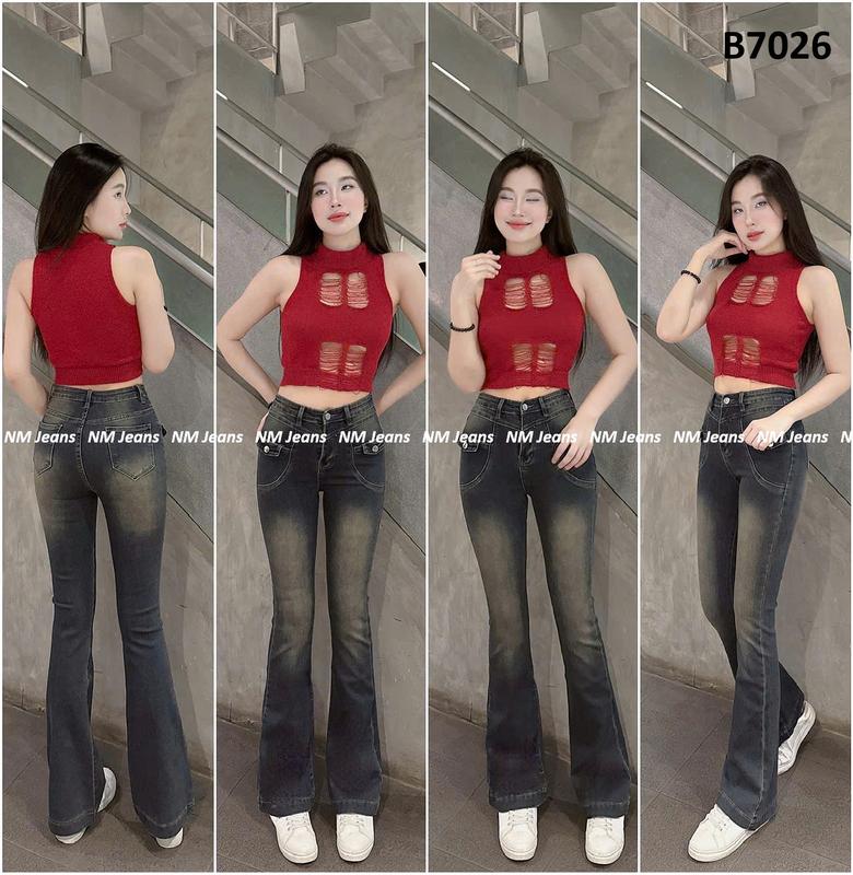 98-100cm Quần jean nữ ống loe 1n rã hông túi hộp kiểu trước NM Jeans chất co giãn đủ size từ 40kg đến 75kg có 2 màu - Pants Women
