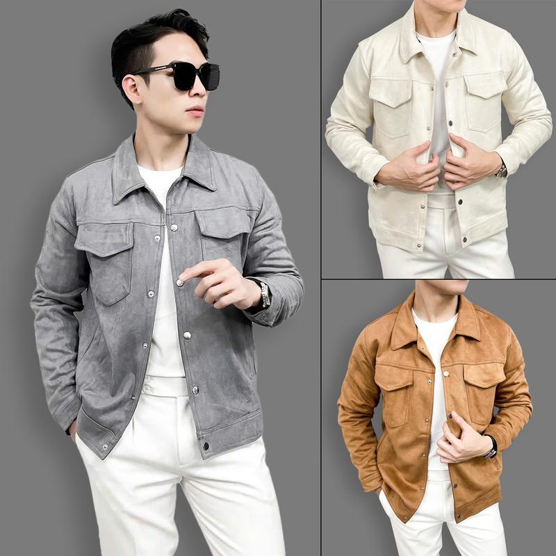 Áo Khoác Da Lộn nam Cao Cấp Đẹp có túi ngực ,Cúc hợp kim sang chảnh và thanh lịch. 006