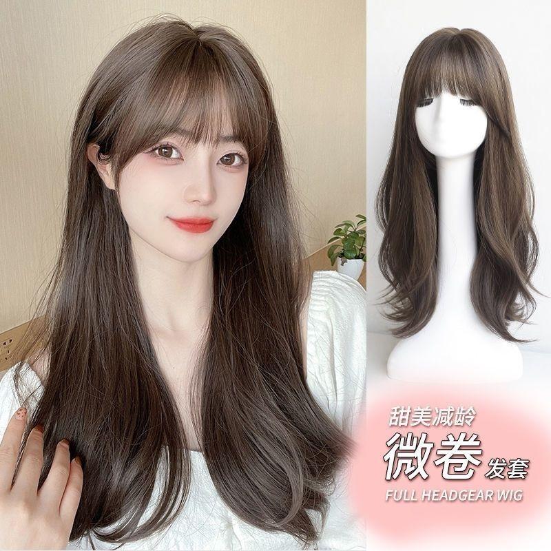 Wig Women's Full-Head Wig-Style Mid-Length Hair 2024 Fashion New Wig Sheath Suitable for round Faces Hairstyle Simulation Natural 3