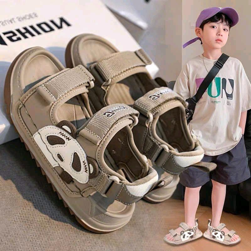 Dép sandal trẻ em panda quai dán siêu nhẹ chống trượt thời trang bé trai bé gái hai màu nâu đen