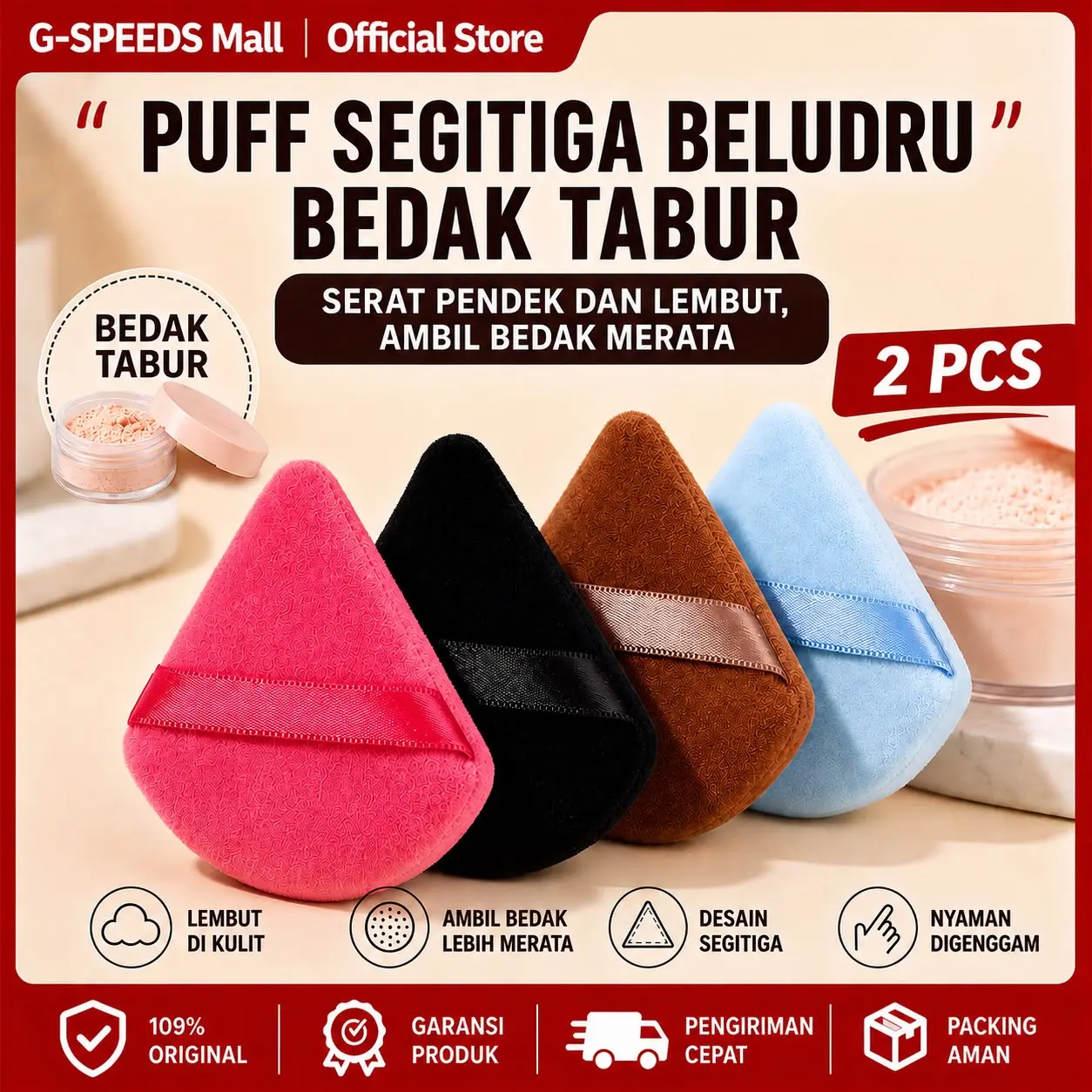 GS 2PCS Sponge Puff Spon Segitiga Besar Spon Pizza Spons Bedak Segitiga Lengkap 2 Pcs Super Lembut & Nyaman