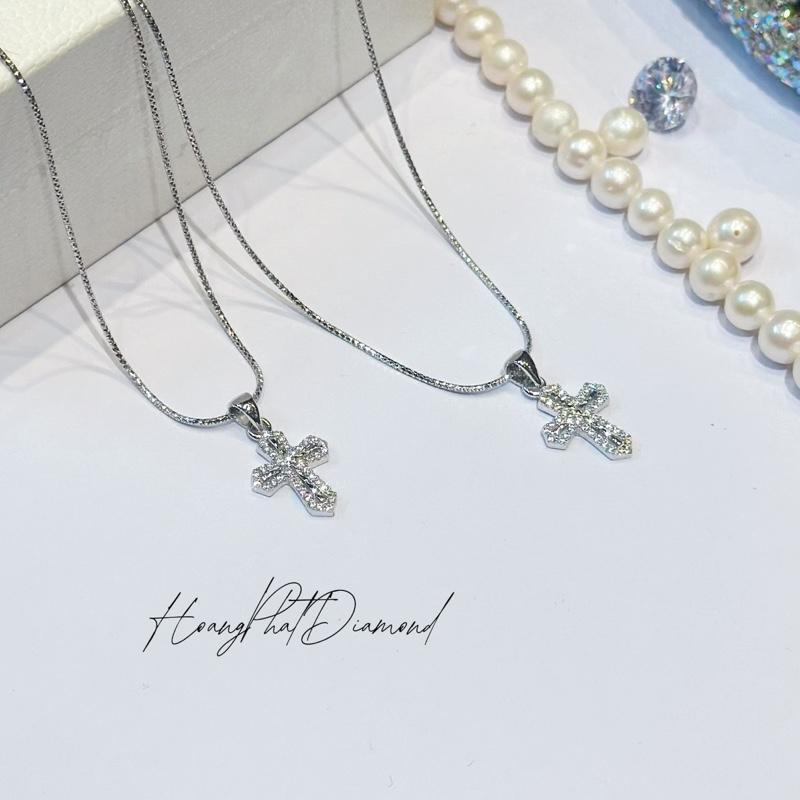 [ Hoàng Phát ] Trang Sức Dây Chuyền Bạc Ý 925 Mì Chạm K.C 4T (45cm) Phối Mặt Thánh Giá Viền Chạm Tấm Xi Kim (P194)