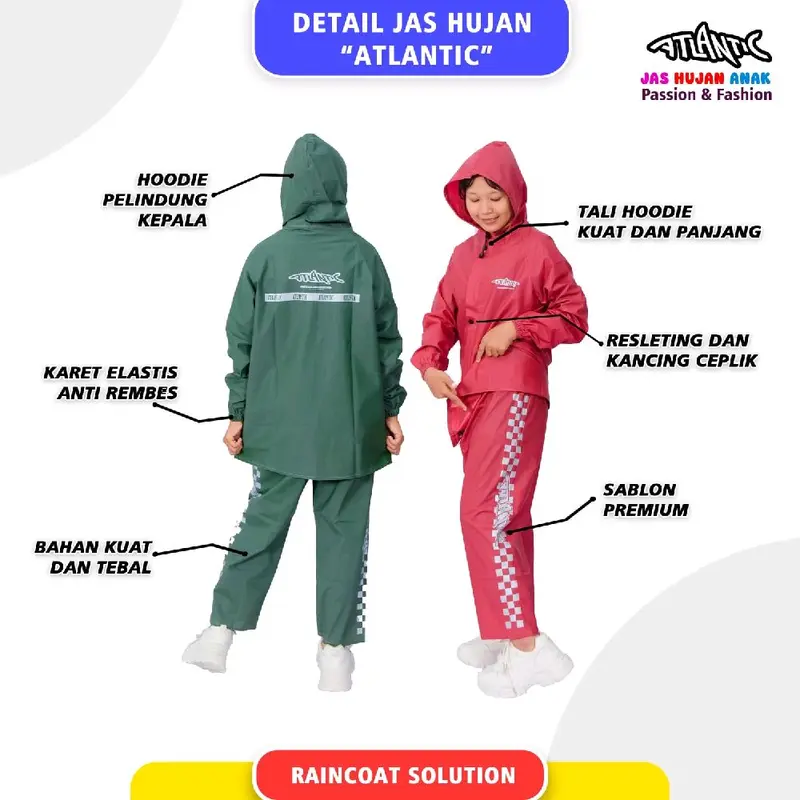 Jas Hujan Anak Karakter PVC Super Tebal Anti Rembes Waterproof Kuat Setelan - Perlindungan Ganda 0
