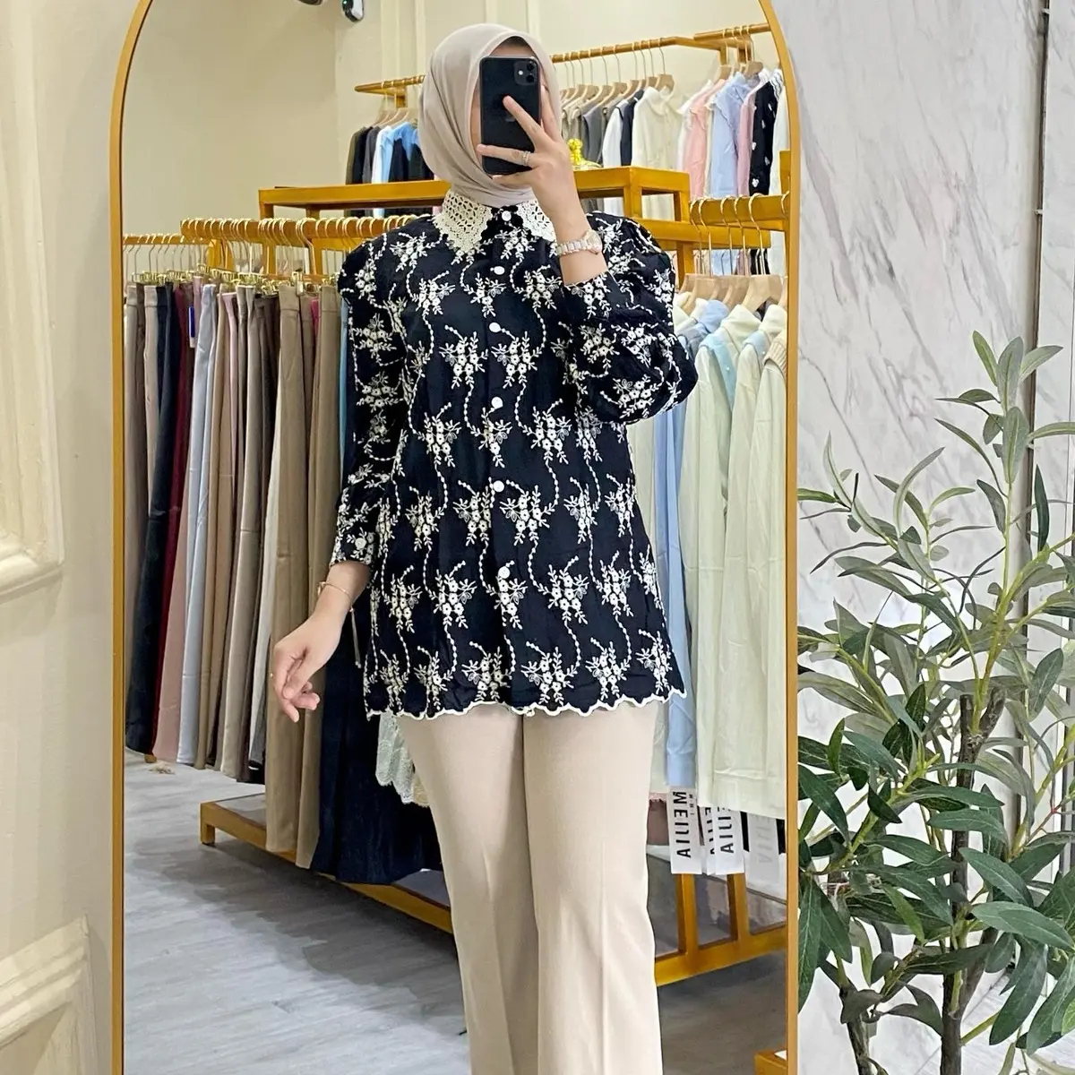A43 kemeja import bahan katun renda