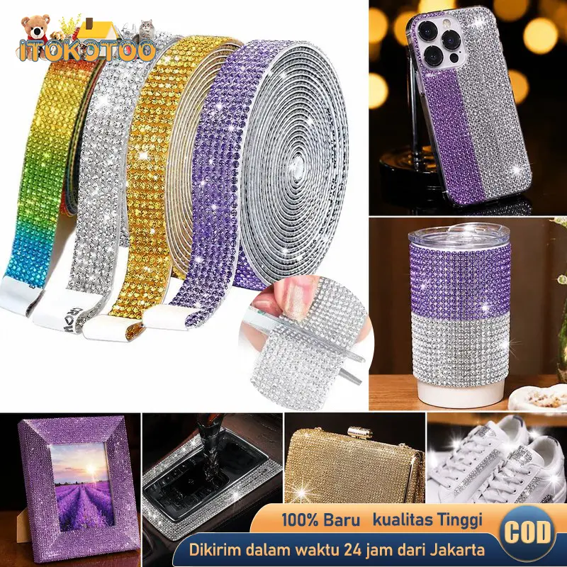 Stiker Kristal Berlian 91cm Rhinestone Sticker DIY Bling Bling Self Adhesive Untuk Dekorasi Mobil Hadiah