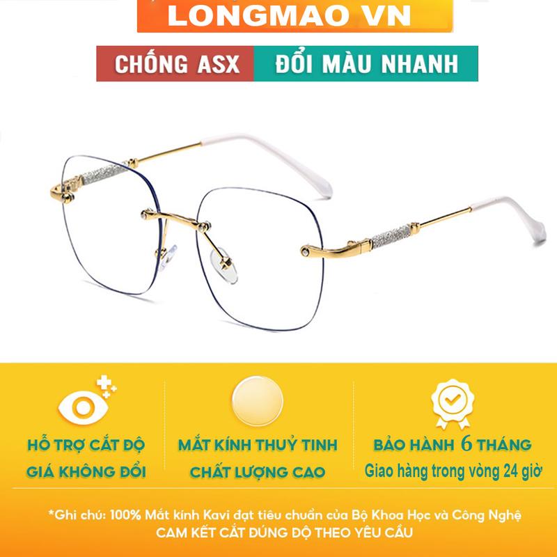 Mắt kính nữ đổi màu cận chống UV ánh sáng xanh gọng kính tròn vuông nửa viền kim loại cao cấp kính mắt nam