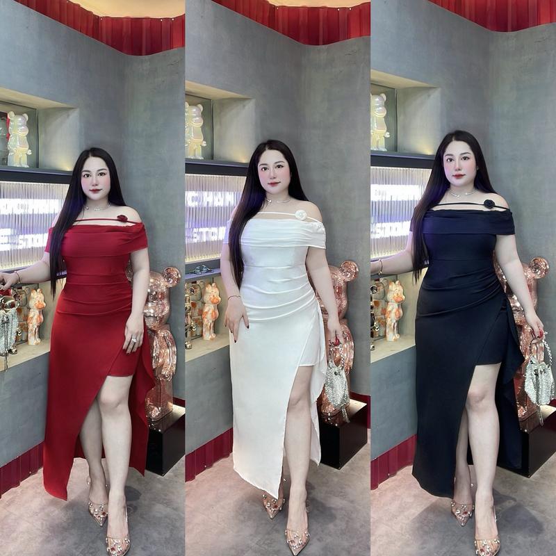60-90KG ĐẦM Đi Tiệc BODY THIẾT KẾ TRỄ VAI  ĐÍNH HOA SẺ TÀ BIGSIZE VƯƠNG NGỌC HÂN Màu đen Dress Women Nữ