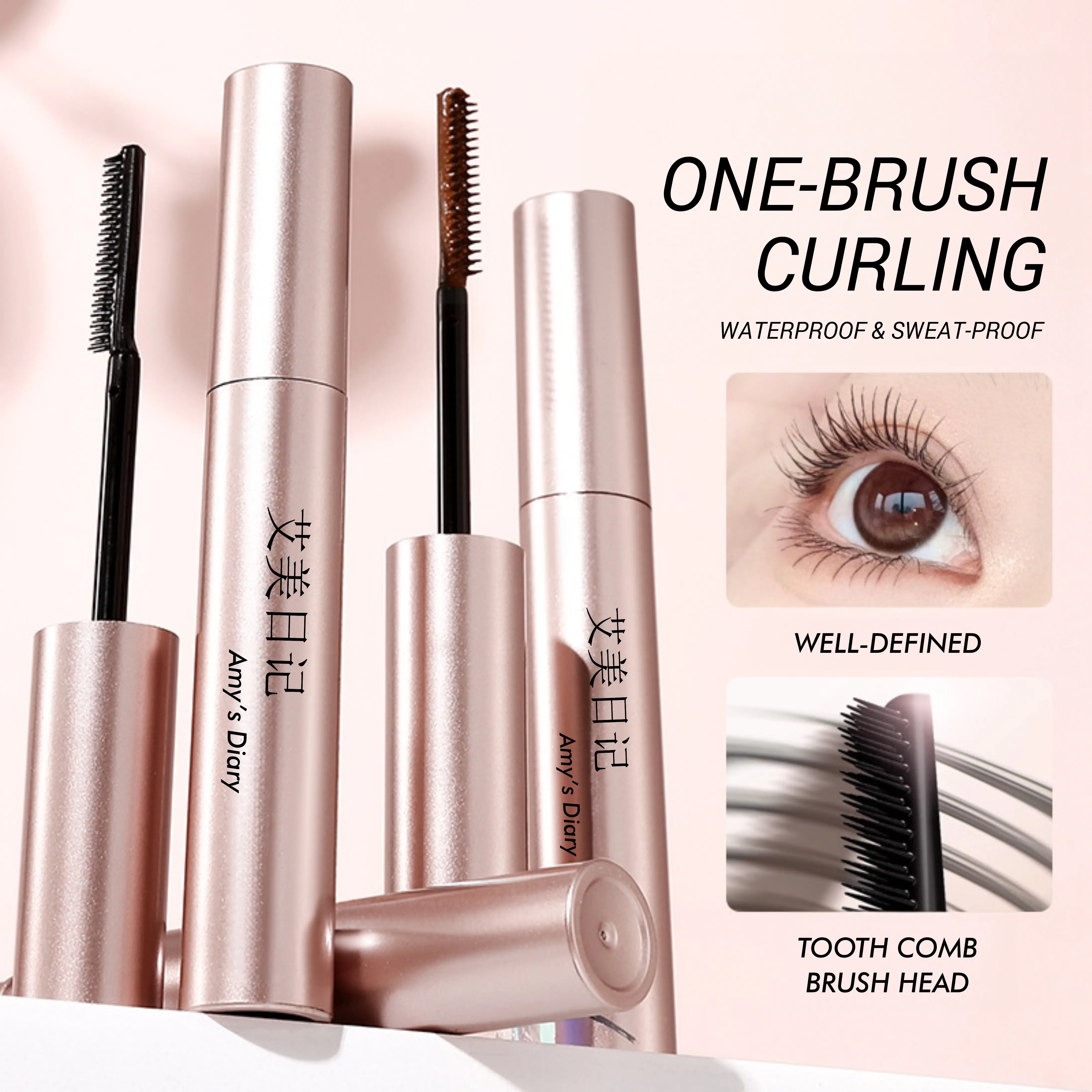 Maskara Colorful Slim Brush Gold Tube Mascara Slim Curly Waterproof and Long-Lasting