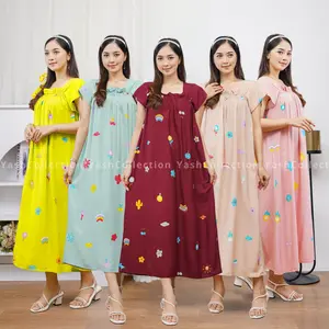 Daster Alona Rainbow Dress Karet Dada Panjang Selutut Motif Busui Bumil Daster Nyaman Santai Tidur Katun Rayon Lembut Nyaman YashCollection