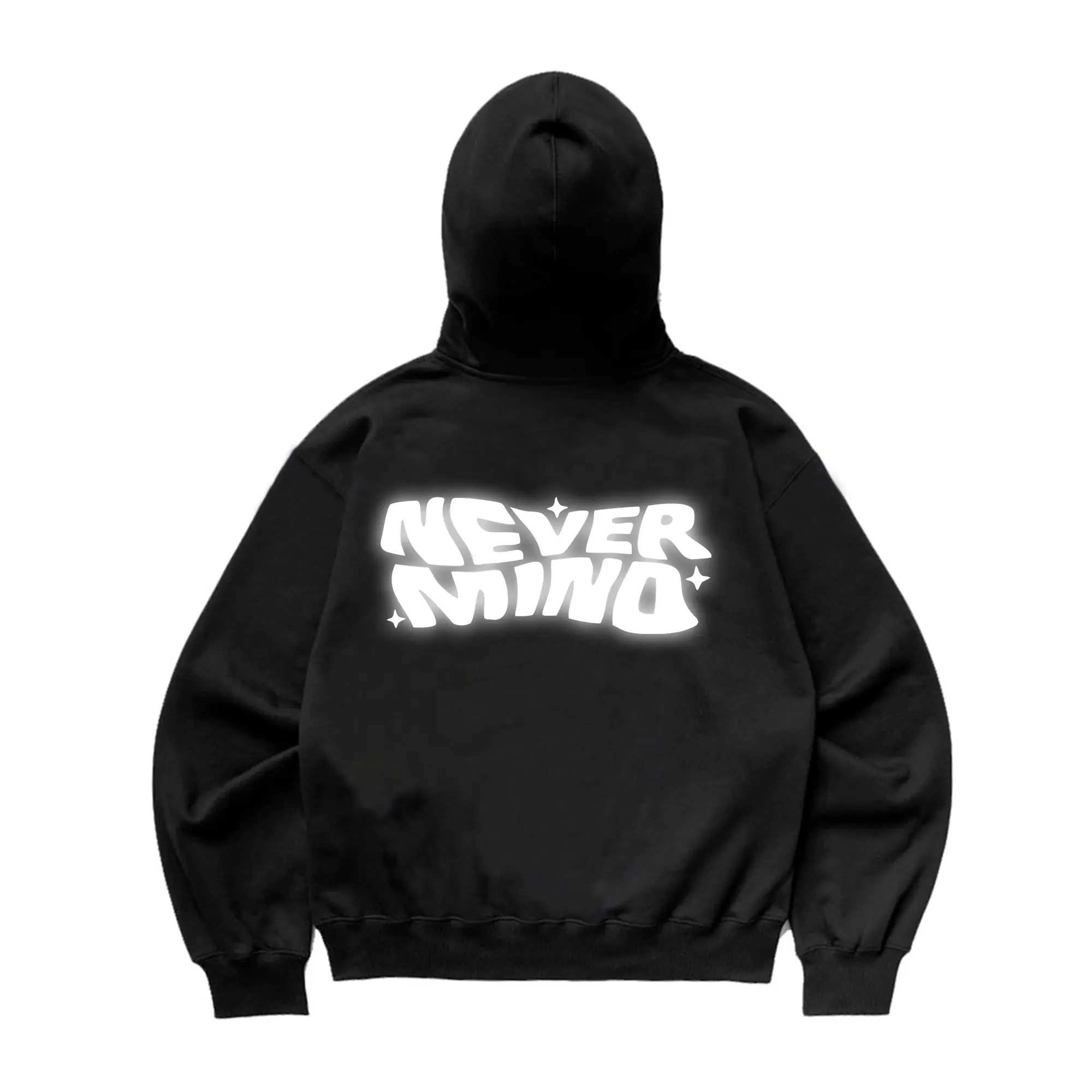 Appearance - Sweater Hoodie Boxy Menyala Oversize NEVER MIND Hitam Tebal