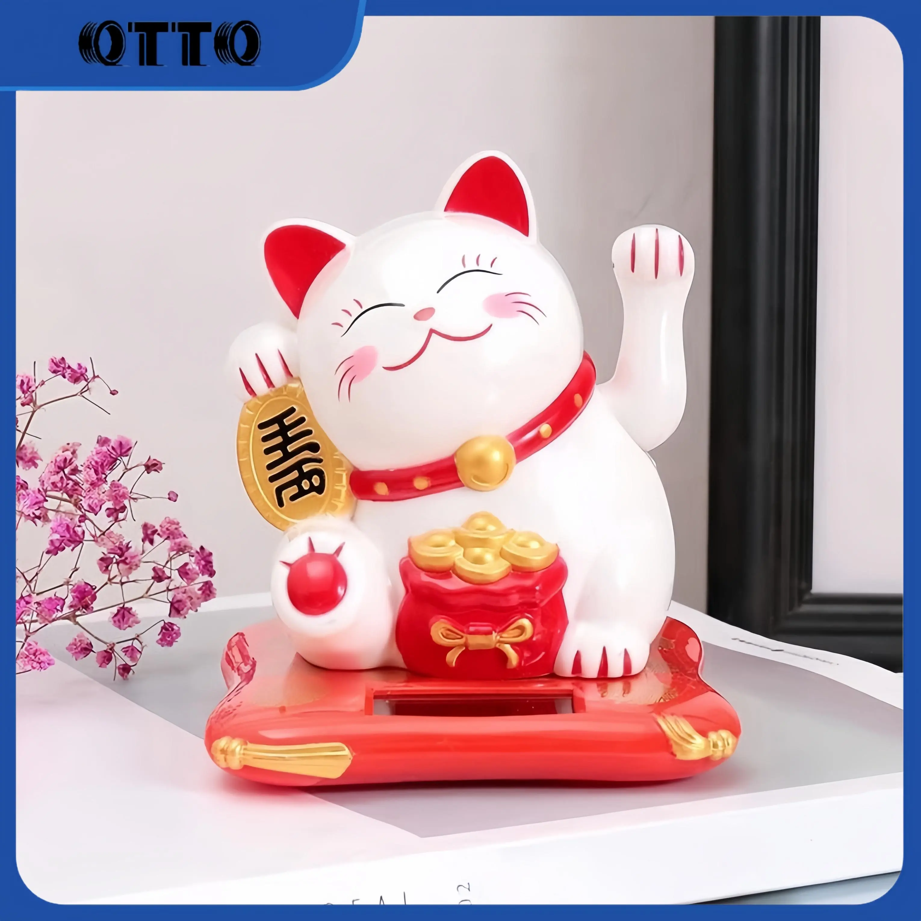 [OTTO]Tampilan dasbor mobil kucing keberuntungan bertenaga surya kucing keberuntungan melambaikan kucing keberuntungan Car