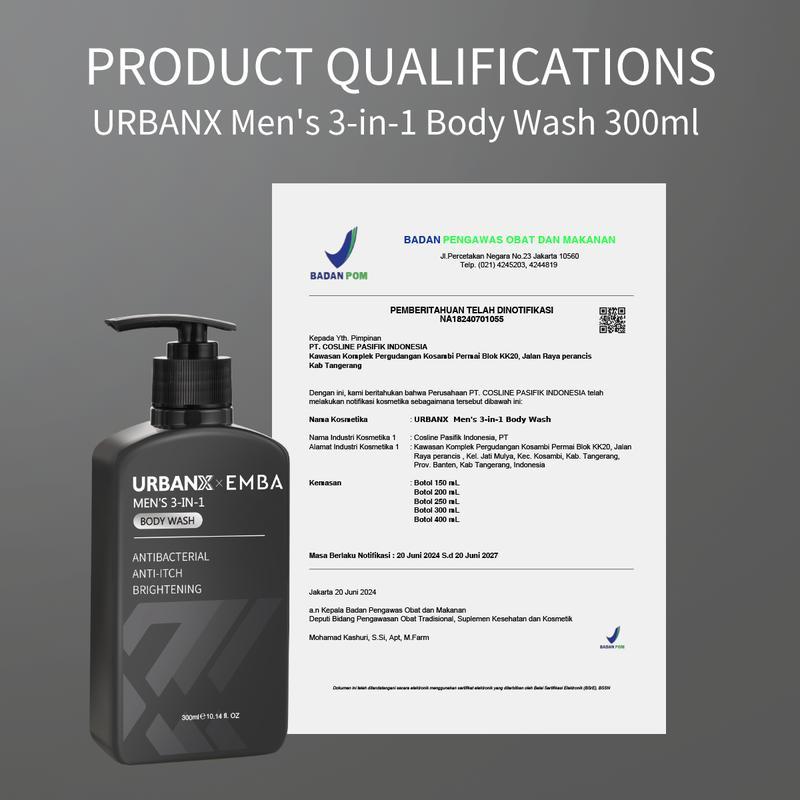 Sabun UrbanX MEN'S 3-IN-1 Silver ions Body Wash Antibacterial Anti-Itch Brightening Body- Cleansing 1