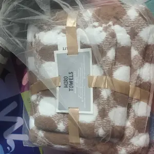 HANDUK BULU KARANG MOTIF SALUR / GARIS-GARIS 2IN1 | UK BESAR DAN KECIL PER KEMASAN Kado