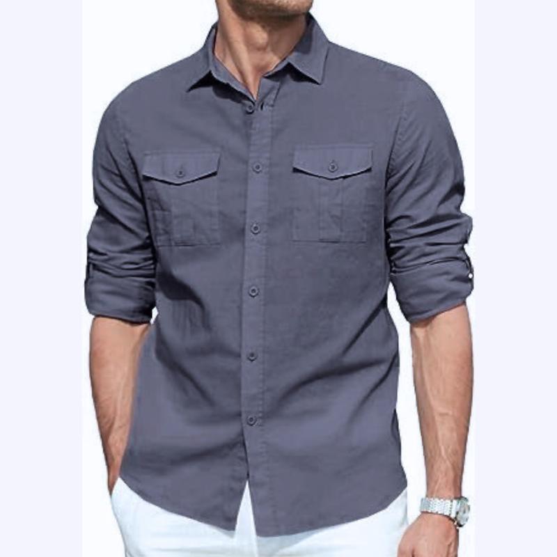 Áo Sơ Mi Nam kaki 2 túi ngực, Chất vải dày Dặn form Slimfit thoải mái mát mẻ Menswear Jean Có Túi Có Cổ Shirt