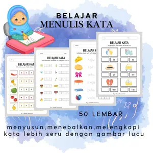 LEMBAR BELAJAR MENULIS KATA untuk anak 50 lembar