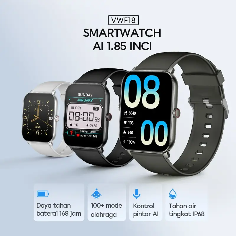VIVAN Smart Watch VWF18 Waterproof IP68 100+ Sports Mode