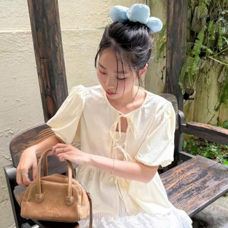 Set 2 món babydoll tay bồng phối bèo dây nơ kèm quây peonyb - Áo kiểu cộc tay bánh bèo tiểu thư hotgirl phong cách hàn quốc đẹp oversize bigsize nữ