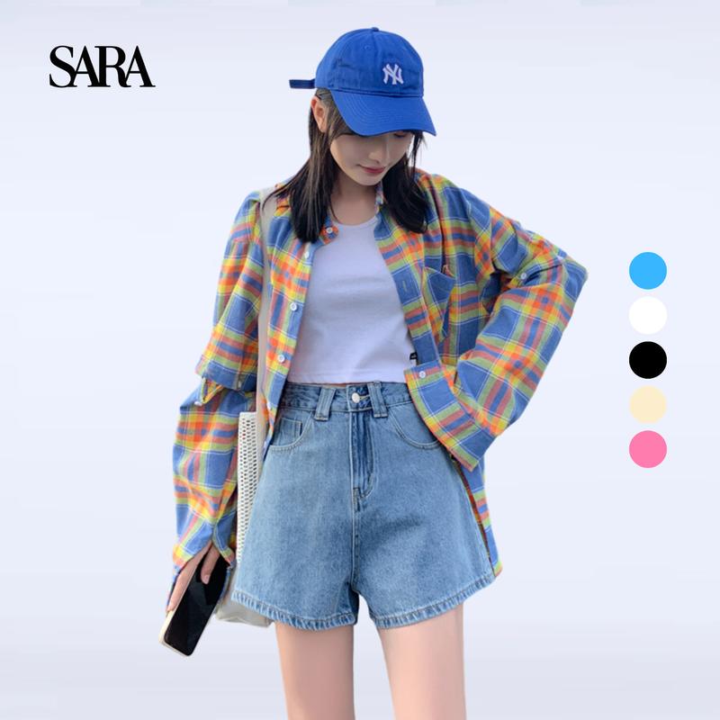 [SARA] Quần Short Jean Nữ Lưng Cao Bốn Màu Đen Trắng Be Xanh Form Chữ A Có Big Size Lưng Cao Trẻ Trung Năng Động Women Tre Pants Summer 2025 - Mã TD076