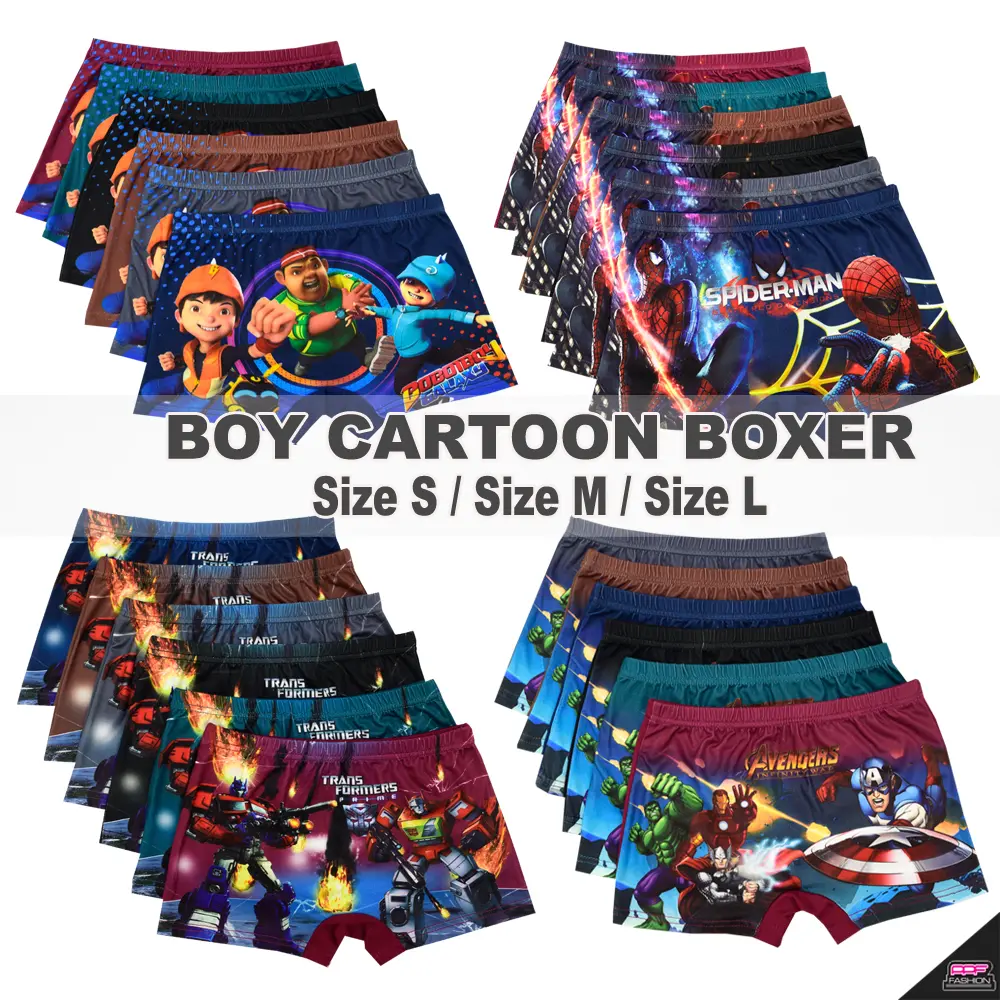 PPF 3PCS Pack Kids Boy Cartoon Boxer Boboiboy/Spiderman/Transformers/Avengers