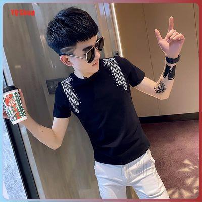 Áo Thun Ngắn Tay In Hình Cho Nam, Dáng Ôm, Giảm Béo, Cổ Tròn, Tay Lửng, Người Nổi Tiếng Trên Internet, Phong Cách Hàn Quốc, Đa Năng, Mới