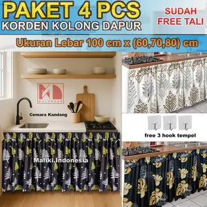 Paket 4 Gorden Kolong Dapur Aestetik Anti-Susut dan Tahan Kerutan dengan Bonus Tali dan 3 Hook Tempel - Curtain gorden  dapur