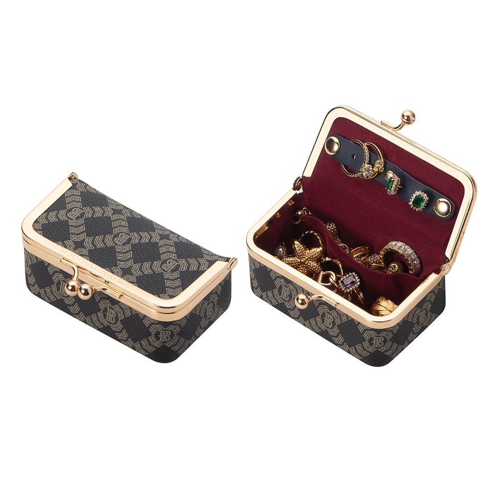 Royal Bagger Kotak Perhiasan Wanita – Tempat Mini untuk Cincin, Kalung & Anting, Kanvas Dilapisi & Kulit Sapi Samak Nabati dengan Dompet Koin Kiss Lock