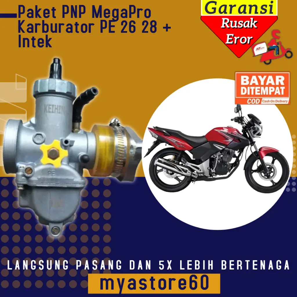 Paket PNP Honda Megapro Langsung Pasang!!! Karburator Karbu KEIHIN PE 26 PE 28 Carburator Pe26 Pe28 + Manipul Intek Leher Angsa Sambungan Karbu PE 26 28