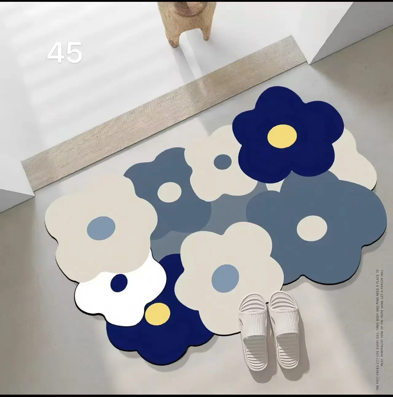Keset Lantai 3D Motif Bunga Anti Slip Tidak Berbau Menyerap Air Kamar Mandi Keset Kaki Super Absorbent Dengan Bahan Karet Silikon Dan Diatomite 40x60cm