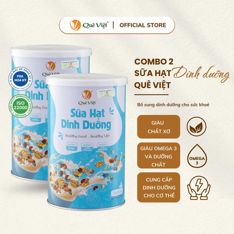 Combo 2 hộp sữa hạt dinh dưỡng Quê Việt + quà tặng tùy chọn - Lon 500G Milk