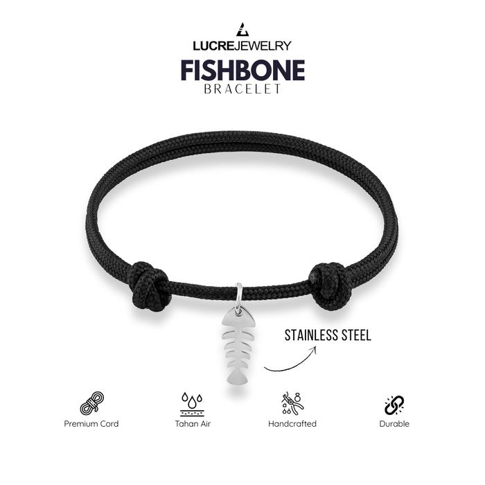 Gambar Gelang Tali Pria Original - FISHBONE | Premium Quality Black Bracelet - Black dari Lucre Jewelry Kota Administrasi Jakarta Timur Tokopedia