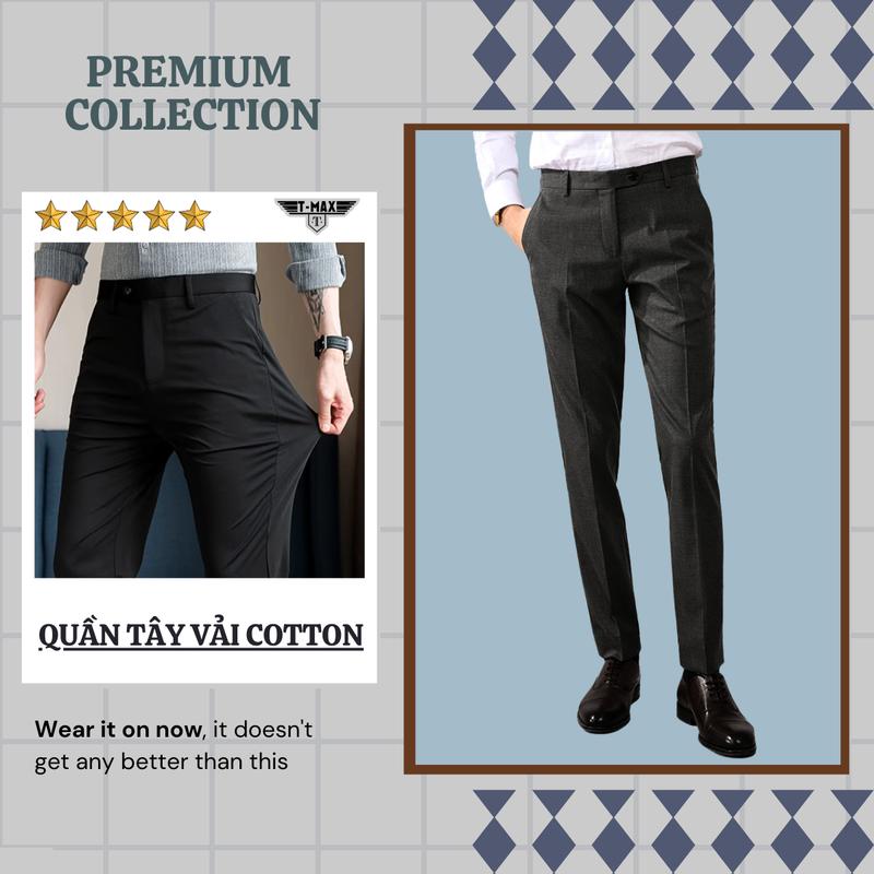 Quần âu nam Tmax Luxury tăng cạp co giãn 4 chiều chất vải cotton dày kiểu dáng ôm body - Ghi tối/Đen/Ghi sáng quần Menswear Pants