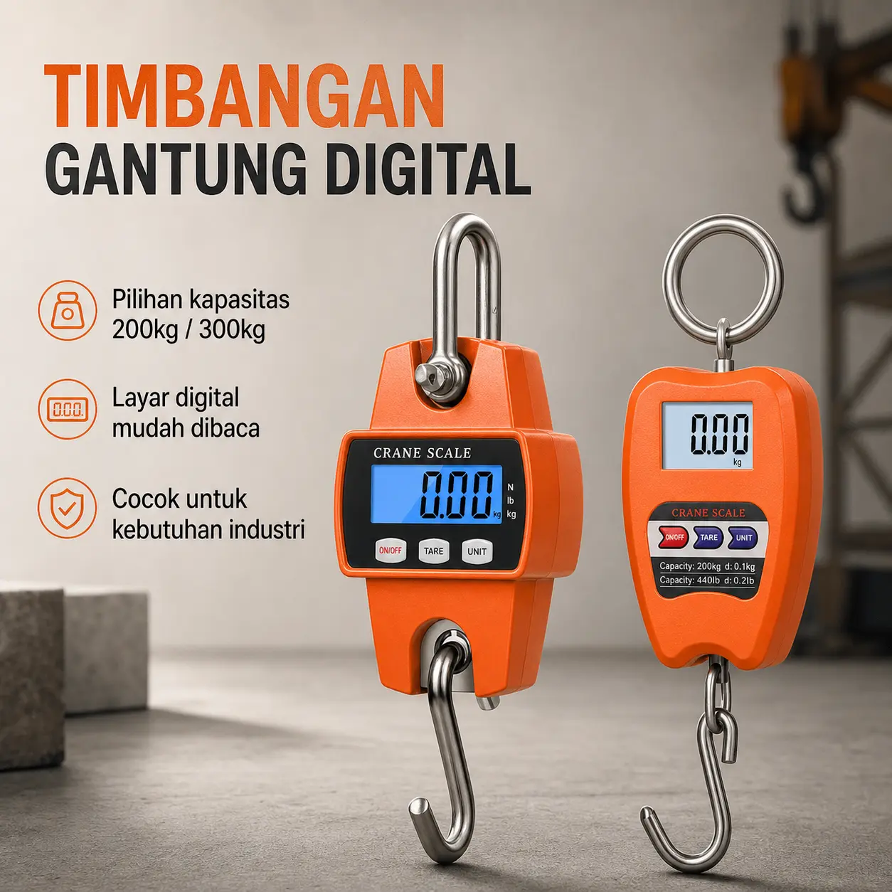 Timbangan Gantung Digital Crane Scale Kapasitas 200kg 300kg untuk Menimbang Barang dan Muatan dengan Varian Pilihan