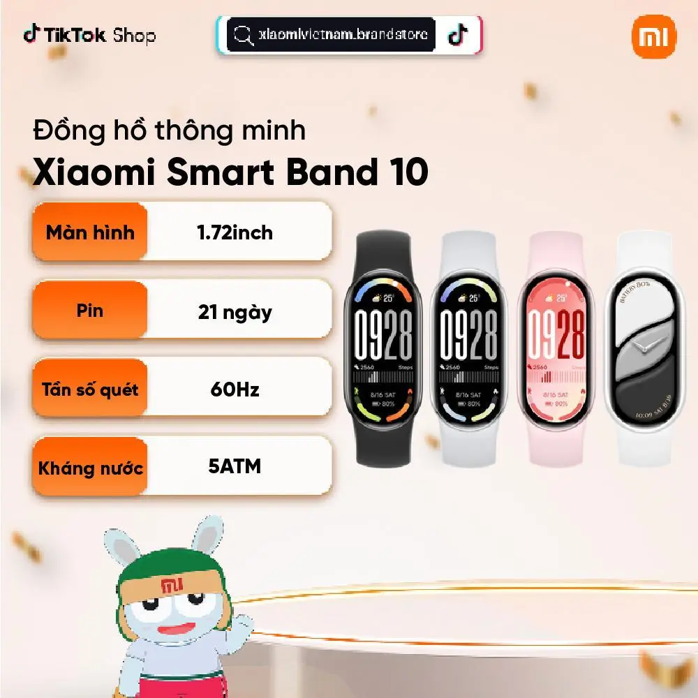Đồng hồ thông minh Xiaomi Smart Band 10 - Màn hình Amoled 1.72" - Bluetooth 5.4 - Kháng nước 5ATM - Pin lên đến 21 ngày