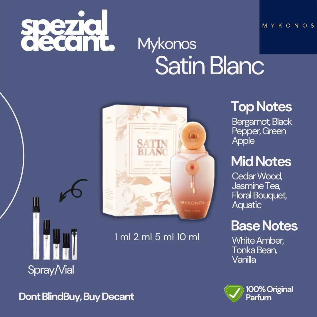 (DECANT) Parfum Mykonos Satin Blanc 100% Original 1ml 2ml 5ml 10ml