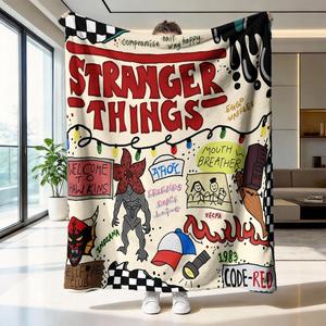 Manta con Temática de Stranger Things, Tela de Franela de Alto Peso, Suave y Cálida, Antiarrugas, Fácil de Limpiar, Regalo Ideal para Fans