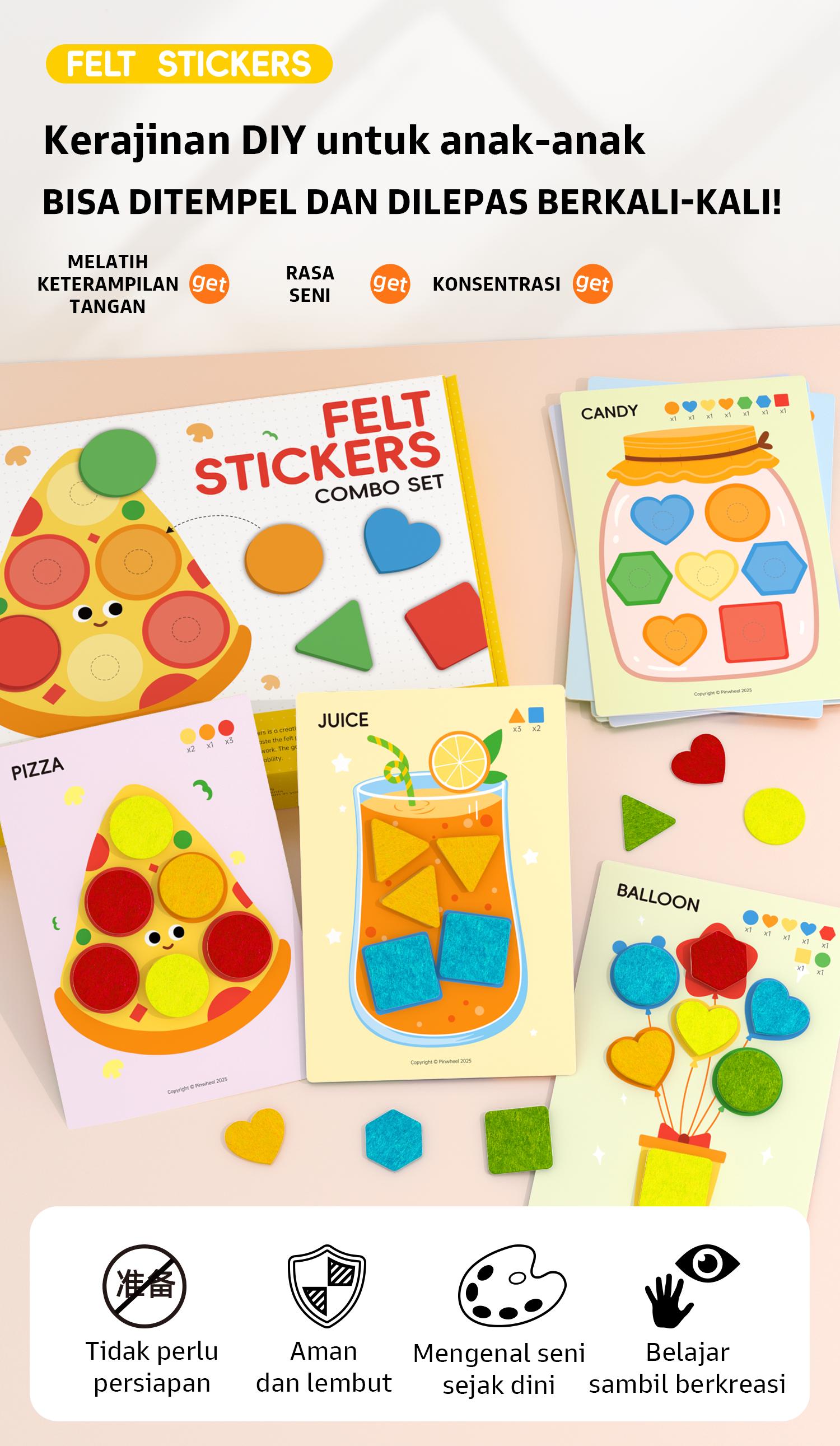 Pinwheel Felt Sticker DIY Mainan Edukasi Anak Stiker Busa Lembut Berwarna Kreatif Untuk Usia 3 Tahun Ke Atas