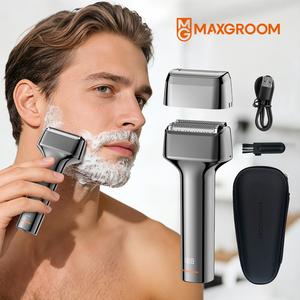 MAXGROOM 電動シェーバー：清潔でなめらかな剃り心地の浮き式ヘッド3個付き。 IPX7防水、長寿命バッテリー、LEDパワー表示。 濡れた状態でも乾いた状態でも使用できます。 毎日、信頼でき、便利で、快適にグルーミングできます。